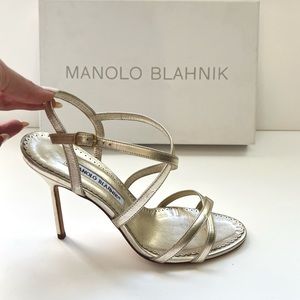Manolo Blahnik Strappy Metallic Napa Leather Sandals